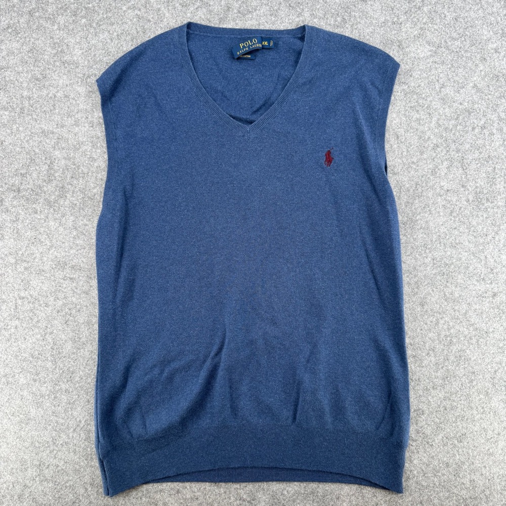 Polo Ralph Lauren Sweater Vest Mens XXL Pima Cotton Blue V-Neck EUC